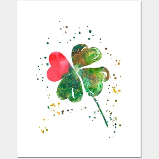 Heart with four-leaf clovers Posters and Art